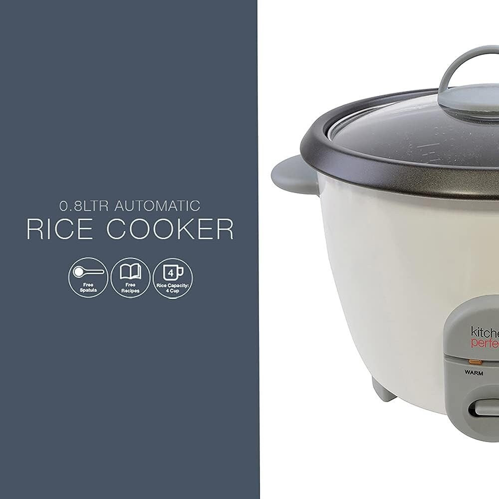 1.8L Automatic Rice Cooker with Removable Rice Bowl, White, Warm and Cook Indicators, Toughened Glass Lid