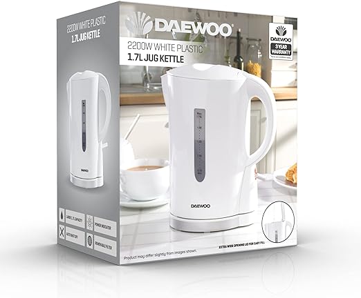 Plastic Chrome Kettle, 1.7 Litres, Fast Boil, Lightweight, Easy Clean - White